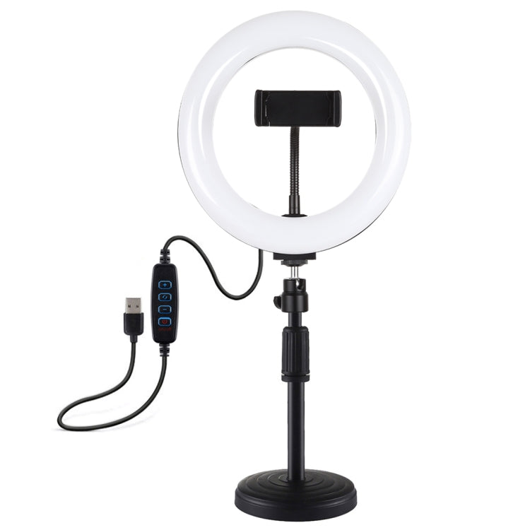 PULUZ 7,9 pollici 20 cm Luce + Base rotonda Supporto da tavolo USB 3 modalità Dimmerabile Doppia temperatura colore LED Anello luminoso curvo Vlogging Selfie Fotografia Luci video con morsetto per telefono, 7.9 inch+Desktop Mount