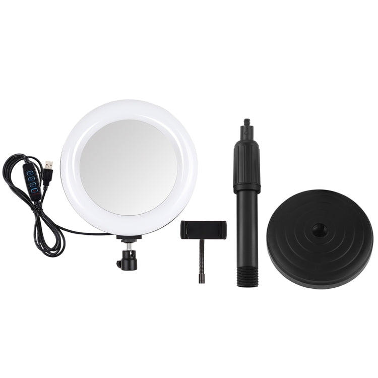 PULUZ 7,9 pollici 20 cm Luce per specchio + Base rotonda Supporto da tavolo 3 modalità Dimmerabile Doppia temperatura colore LED Anello luminoso curvo Vlogging Selfie Fotografia Luci video con morsetto per telefono, 7.9 inch+Desktop Mount+Mirror