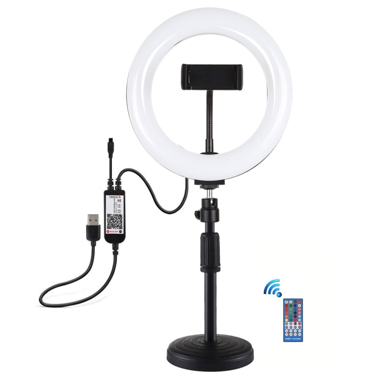 PULUZ 7,9 pollici 20 cm RGBW Luce + Base rotonda Supporto da tavolo Dimmerabile LED Doppia temperatura colore LED Anello luminoso curvo Vlogging Selfie Fotografia Luci video con morsetto per telefono, 7.9 inch + Round Mount