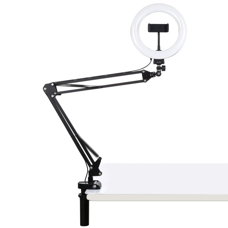 PULUZ 7,9 pollici 20 cm Anello Luce curva + Supporto da tavolo USB 3 modalità Dimmerabile Doppia temperatura colore LED Vlogging Selfie Fotografia Luci video con morsetto per telefono, 7.9 inch+Arm Stand