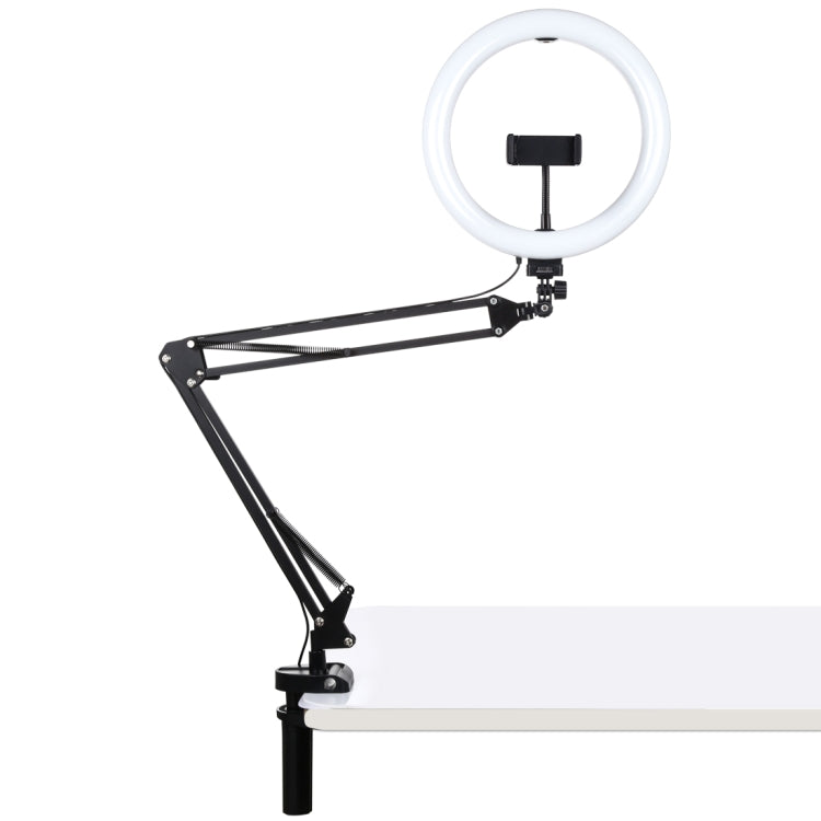 PULUZ 10.2 pollici 26 cm Luce curva ad anello + supporto da tavolo USB 3 modalità dimmerabile doppia temperatura colore LED Vlogging Selfie Fotografia Luci video con morsetto per telefono, 10.2 inch+Arm Stand