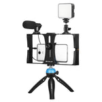 PULUZ 4 in 1 Vlogging Live Broadcast LED Selfie Fill Light Kit di attrezzatura video per smartphone con microfono + supporto per treppiede + testa per treppiede con slitta fredda per iPhone, Galaxy, Huawei, Xiaomi, HTC, LG, Google e altri smartphone   ...