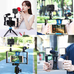 PULUZ 4 in 1 Vlogging Live Broadcast LED Selfie Fill Light Kit di attrezzatura video per smartphone con microfono + supporto per treppiede + testa per treppiede con slitta fredda per iPhone, Galaxy, Huawei, Xiaomi, HTC, LG, Google e altri smartphone   ...