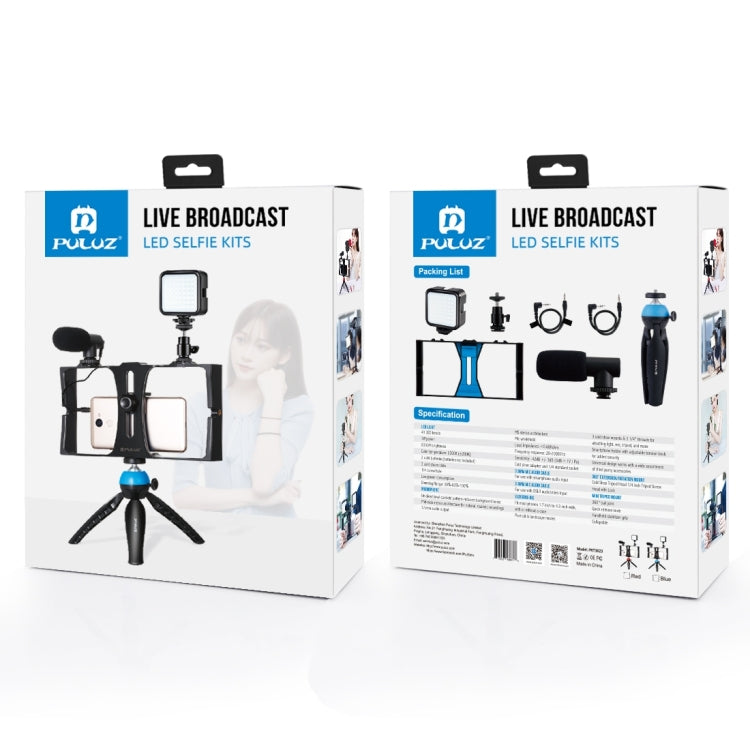 PULUZ 4 in 1 Vlogging Live Broadcast LED Selfie Fill Light Kit di attrezzatura video per smartphone con microfono + supporto per treppiede + testa per treppiede con slitta fredda per iPhone, Galaxy, Huawei, Xiaomi, HTC, LG, Google e altri smartphone   ...