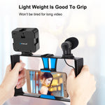 PULUZ 4 in 1 Vlogging Live Broadcast LED Selfie Fill Light Kit di attrezzatura video per smartphone con microfono + supporto per treppiede + testa per treppiede con slitta fredda per iPhone, Galaxy, Huawei, Xiaomi, HTC, LG, Google e altri smartphone   ...
