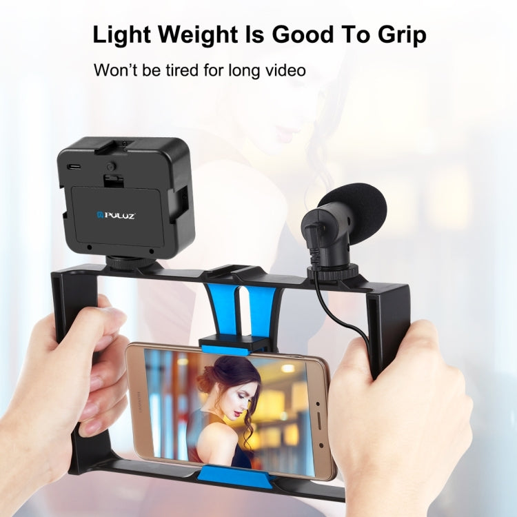 PULUZ 4 in 1 Vlogging Live Broadcast LED Selfie Fill Light Kit di attrezzatura video per smartphone con microfono + supporto per treppiede + testa per treppiede con slitta fredda per iPhone, Galaxy, Huawei, Xiaomi, HTC, LG, Google e altri smartphone   ...