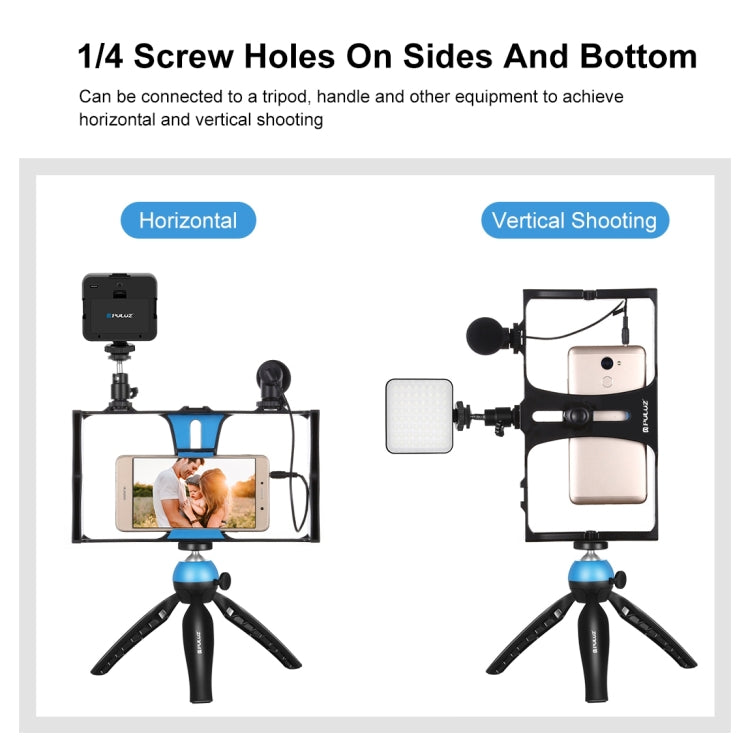 PULUZ 4 in 1 Vlogging Live Broadcast LED Selfie Fill Light Kit di attrezzatura video per smartphone con microfono + supporto per treppiede + testa per treppiede con slitta fredda per iPhone, Galaxy, Huawei, Xiaomi, HTC, LG, Google e altri smartphone   ...