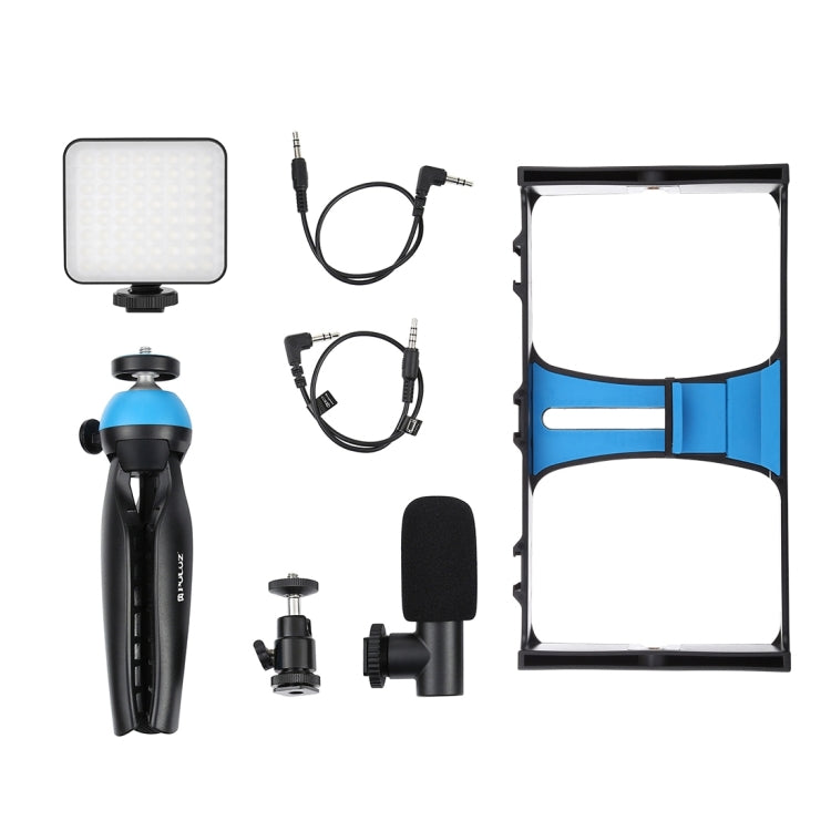 PULUZ 4 in 1 Vlogging Live Broadcast LED Selfie Fill Light Kit di attrezzatura video per smartphone con microfono + supporto per treppiede + testa per treppiede con slitta fredda per iPhone, Galaxy, Huawei, Xiaomi, HTC, LG, Google e altri smartphone   ...