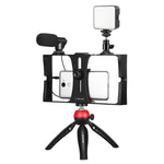 PULUZ 4 in 1 Vlogging Live Broadcast LED Selfie Fill Light Kit di attrezzatura video per smartphone con microfono + supporto per treppiede + testa per treppiede con slitta fredda per iPhone, Galaxy, Huawei, Xiaomi, HTC, LG, Google e altri smartphone   ...