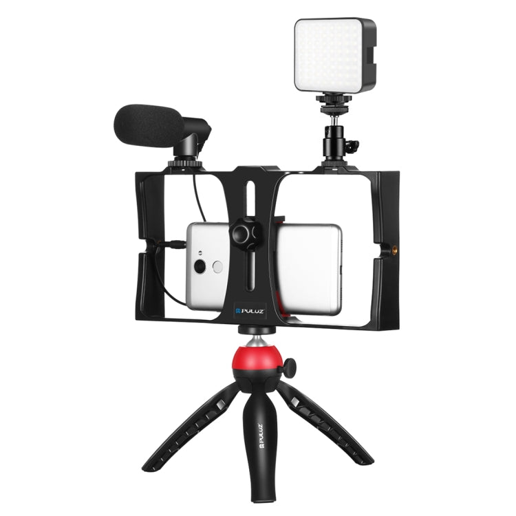 PULUZ 4 in 1 Vlogging Live Broadcast LED Selfie Fill Light Kit di attrezzatura video per smartphone con microfono + supporto per treppiede + testa per treppiede con slitta fredda per iPhone, Galaxy, Huawei, Xiaomi, HTC, LG, Google e altri smartphone   ...