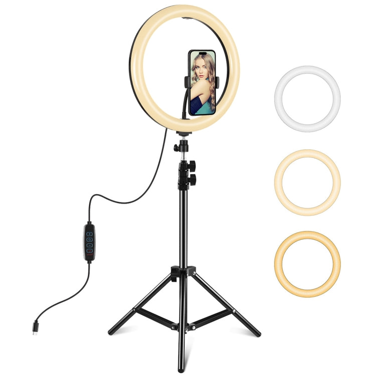 PULUZ 11,8 pollici 30 cm Luce + 1,1 m Treppiede Supporto Superficie Curva Tipo-C 3 Modalità Dimmerabile Doppia Temperatura Colore LED Anello Vlogging Video Luce Kit Trasmissione in Diretta con Morsetto per Telefono, Type-C 11.8 inch + 1.1m