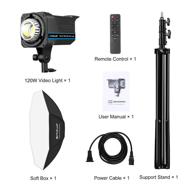 PULUZ 150W 3200K-5600K Kit luce stroboscopica per studio fotografico con riflettore Softbox e treppiede, 120W 2700K-6500K Light Kit US Plug, 120W 2700K-6500K Light Kit AU Plug, 120W 2700K-6500KK Light Kit EU Plug, 120W 2700K-6500K Light Kit UK Plug