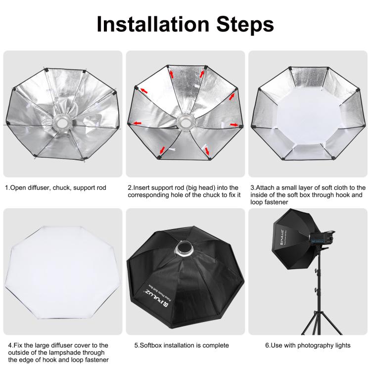 PULUZ 150W 3200K-5600K Kit luce stroboscopica per studio fotografico con riflettore Softbox e treppiede, 120W 2700K-6500K Light Kit US Plug, 120W 2700K-6500K Light Kit AU Plug, 120W 2700K-6500KK Light Kit EU Plug, 120W 2700K-6500K Light Kit UK Plug