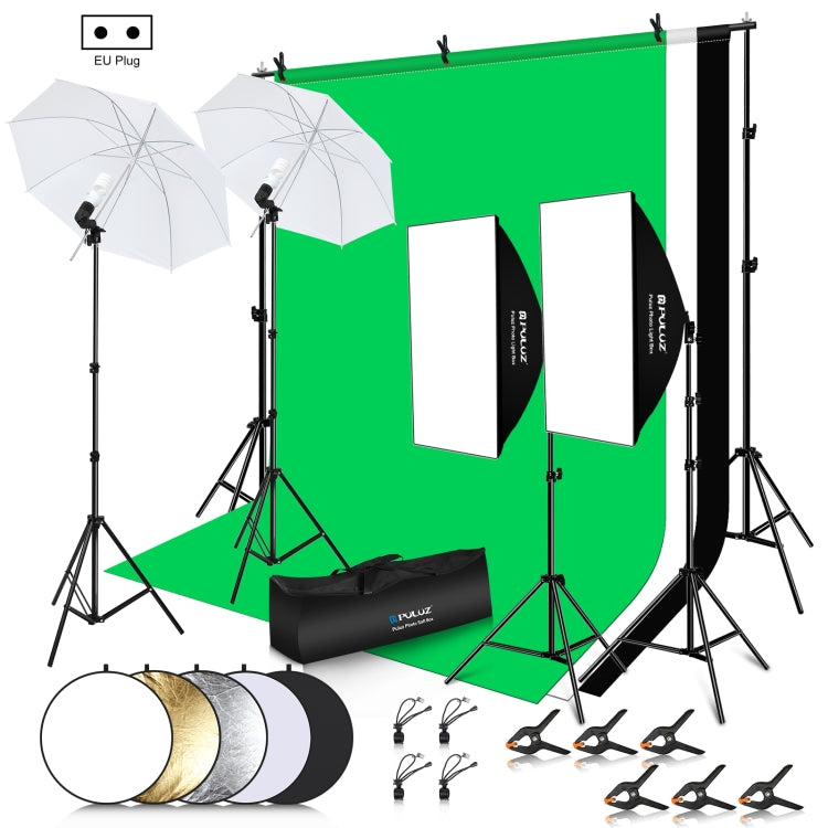 Kit fotografico Softbox da studio con luce LED PULUZ con sfondo, riflettente, supporto per treppiede e sacchi di sabbia, Photography Light  Kit, EU Plug, Photography Light  Kit, US Plug