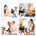 PULUZ 4 in 1 Bluetooth Vlogging portatile Trasmissione in diretta LED Selfie Light Kit di attrezzatura video per smartphone con microfono + supporto per treppiede + testa per treppiede con slitta fredda per iPhone, Galaxy, Huawei, Xiaomi, HTC, LG, Goog...