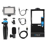 PULUZ 4 in 1 Bluetooth Vlogging portatile Trasmissione in diretta LED Selfie Light Kit di attrezzatura video per smartphone con microfono + supporto per treppiede + testa per treppiede con slitta fredda per iPhone, Galaxy, Huawei, Xiaomi, HTC, LG, Goog...