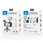 PULUZ 4 in 1 Bluetooth Vlogging portatile Trasmissione in diretta LED Selfie Light Kit di attrezzatura video per smartphone con microfono + supporto per treppiede + testa per treppiede con slitta fredda per iPhone, Galaxy, Huawei, Xiaomi, HTC, LG, Goog...