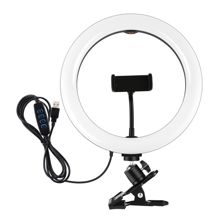 PULUZ 10.2 pollici 26 cm Anello luminoso + Clip per monitor USB 3 modalità Dimmerabile Doppia temperatura colore LED Curvo Diffuso Vlogging Selfie Bellezza Fotografia Luci video con morsetto per telefono, 10.2 inch+Clip