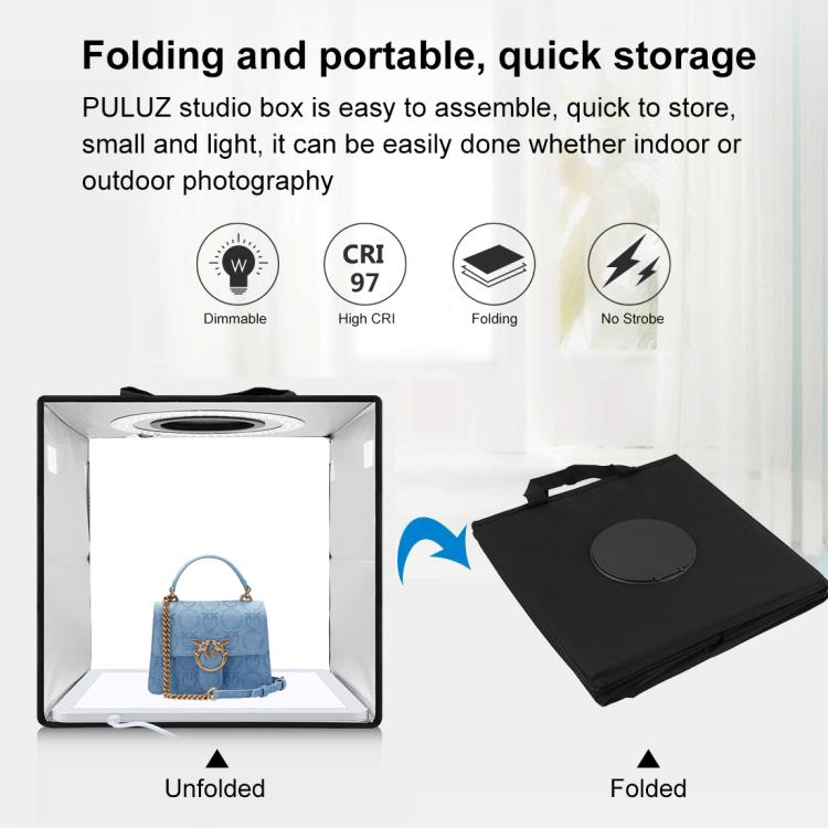 PULUZ Tenda da tiro con luce ad anello pieghevole da 30 cm per illuminazione fotografica con pannello luminoso senza ombre, 30cm Box + Shadowless Light