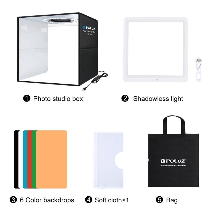 PULUZ Tenda da tiro con luce ad anello pieghevole da 30 cm per illuminazione fotografica con pannello luminoso senza ombre, 30cm Box + Shadowless Light