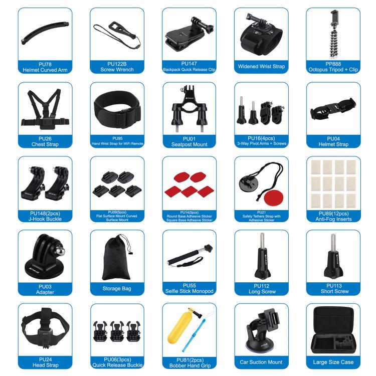 Puluz Kit 50 in 1 accessori per action camera con custodia EVA