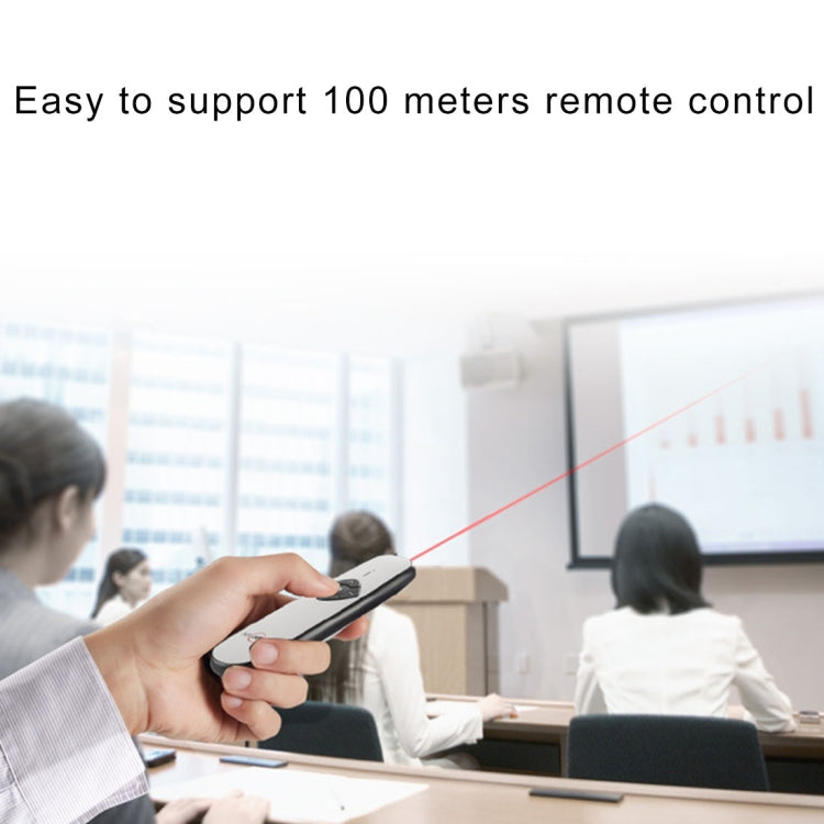 ASiNG A800 Ricarica USB Presentatore wireless da 2,4 GHz Rappresentazione clicker PowerPoint Puntatore del telecomando, Distanza di controllo: 100 m, Distance: 100m(Black), Distance: 100m(White)