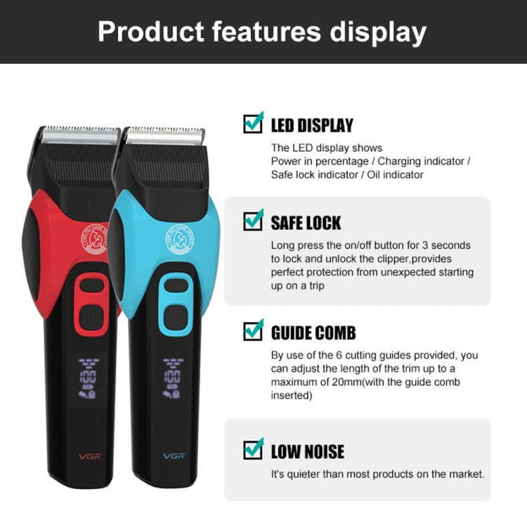 Tagliacapelli elettrico professionale per barbiere per animali domestici VGR V-208, V-208 (Blue), V-208 (Red)