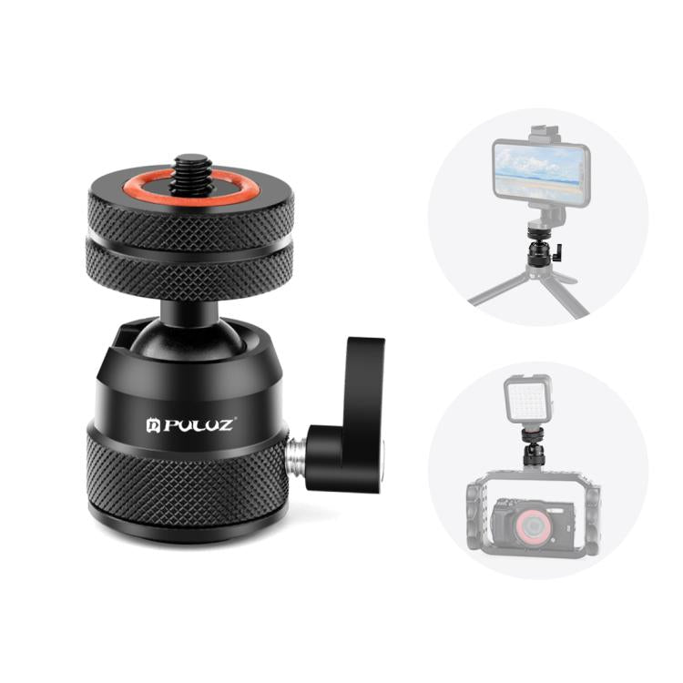 Adattatore per treppiede PULUZ multifunzionale in lega di alluminio con mini testa a sfera, slitta a caldo e vite da 1/4" a doppio uso., Dual-Use Ball Head Tripod