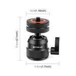 Adattatore per treppiede PULUZ multifunzionale in lega di alluminio con mini testa a sfera, slitta a caldo e vite da 1/4" a doppio uso., Dual-Use Ball Head Tripod