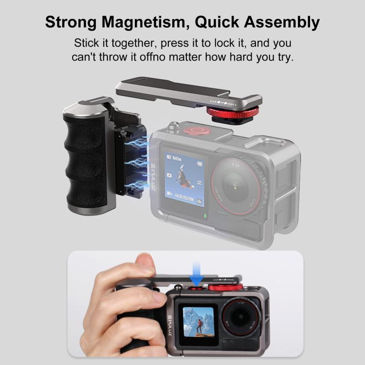 Adattatore di espansione per gabbia per fotocamera in metallo PULUZ con impugnatura per DJI Osmo Action 5 Pro / 4 / 3, For DJI Osmo Action 5 Pro / 4 / 3