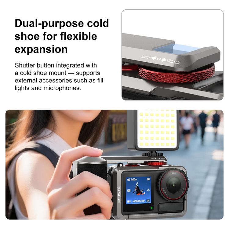 Adattatore di espansione per gabbia per fotocamera in metallo PULUZ con impugnatura per DJI Osmo Action 5 Pro / 4 / 3, For DJI Osmo Action 5 Pro / 4 / 3