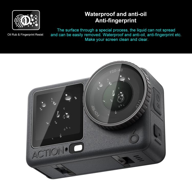 Pellicola protettiva in vetro temperato per obiettivo PULUZ + schermo anteriore e posteriore per DJI Osmo Action 6 / 6 Pro., Tempered Glass Film