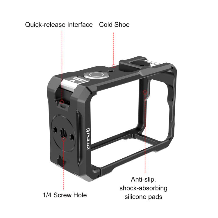 Telaio in metallo PULUZ per DJI Osmo Action 6 con attacco a slitta, Metal Cage