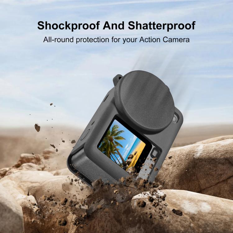 Custodia protettiva in silicone PULUZ per DJI Osmo Action 6 con cinturino da polso e copriobiettivo., Silicone Protective Cover