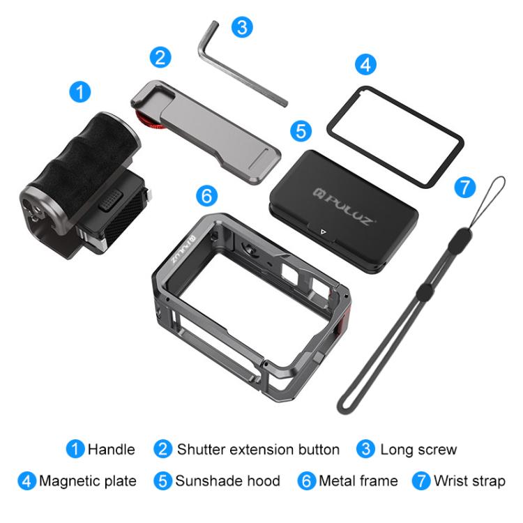 Adattatore di espansione per gabbia in metallo PULUZ per fotocamera DJI Osmo Action 6 con impugnatura, For DJI Osmo Action 6