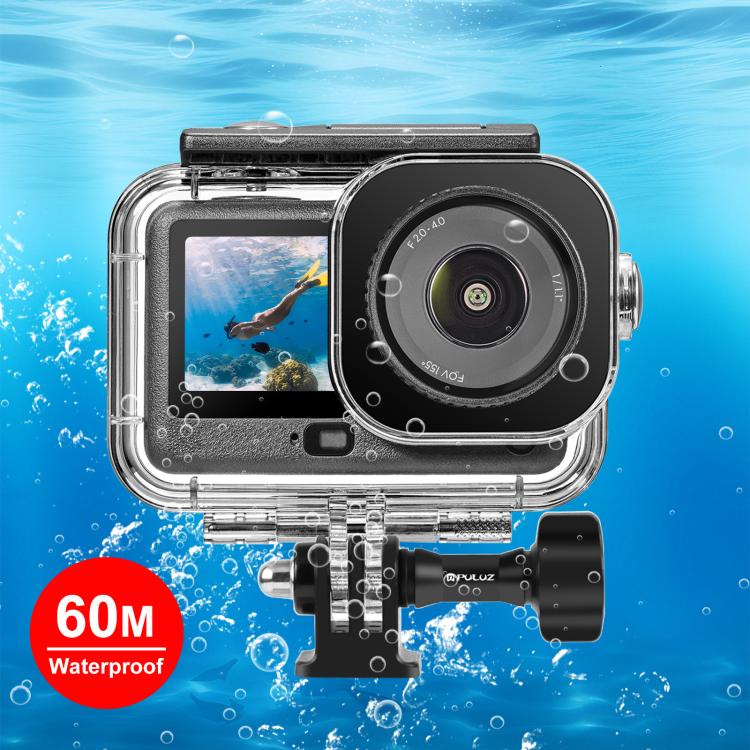 Per DJI Osmo Action 6 PULUZ Guscio subacqueo impermeabile fino a 60 m / 196 piedi con adattatore invisibile e vite lunga, Waterproof Shell
