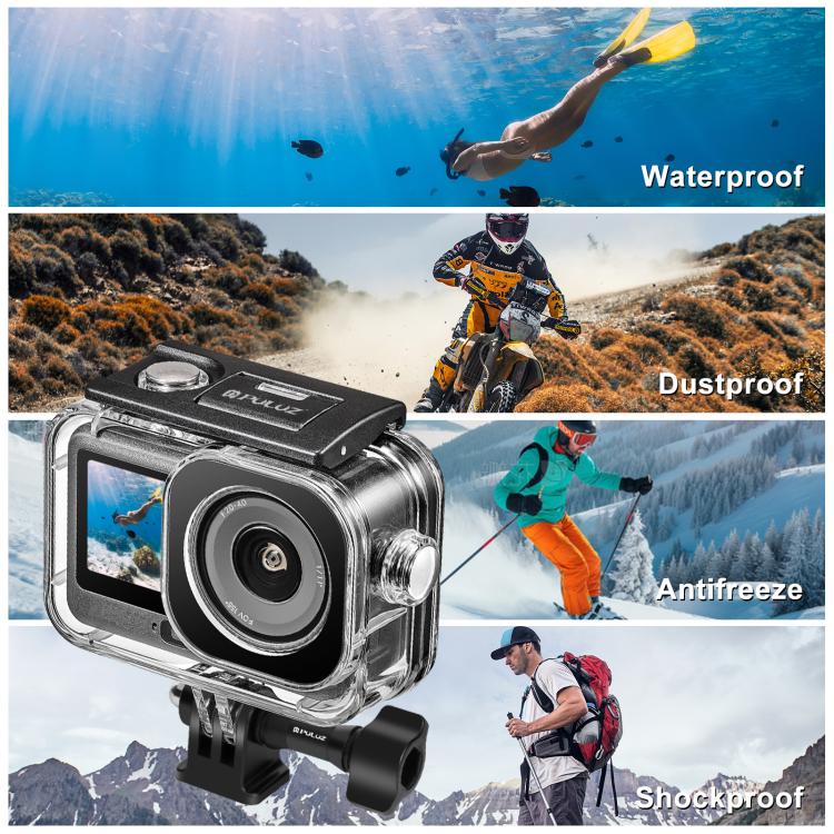 Per DJI Osmo Action 6 PULUZ Guscio subacqueo impermeabile fino a 60 m / 196 piedi con adattatore invisibile e vite lunga, Waterproof Shell