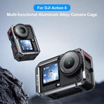 Gabbia per fotocamera PULUZ in metallo a doppia apertura, espandibile, con copriobiettivo in silicone, per DJI Osmo Action 6., Dual-Opening Cage