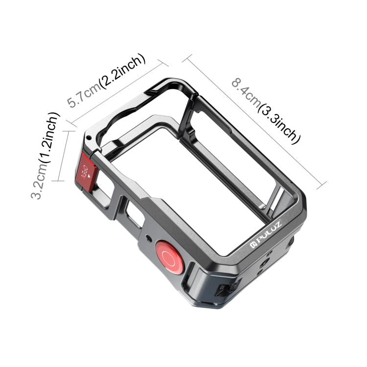 Gabbia per fotocamera PULUZ in metallo a doppia apertura, espandibile, con copriobiettivo in silicone, per DJI Osmo Action 6., Dual-Opening Cage