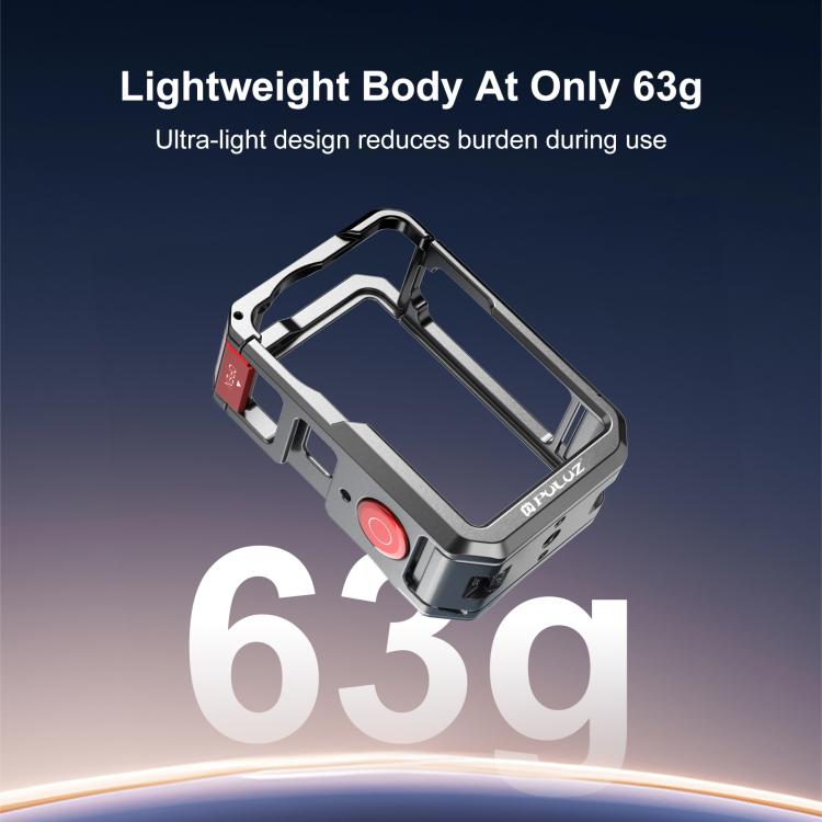 Gabbia per fotocamera PULUZ in metallo a doppia apertura, espandibile, con copriobiettivo in silicone, per DJI Osmo Action 6., Dual-Opening Cage