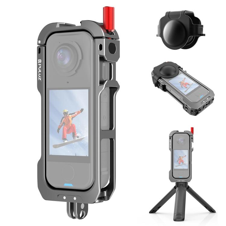 Telaio di espansione con gabbia protettiva in metallo PULUZ per Insta360 X4 Air, con basi a slitta e copriobiettivo., For Insta360 X4 Air Lens Cover