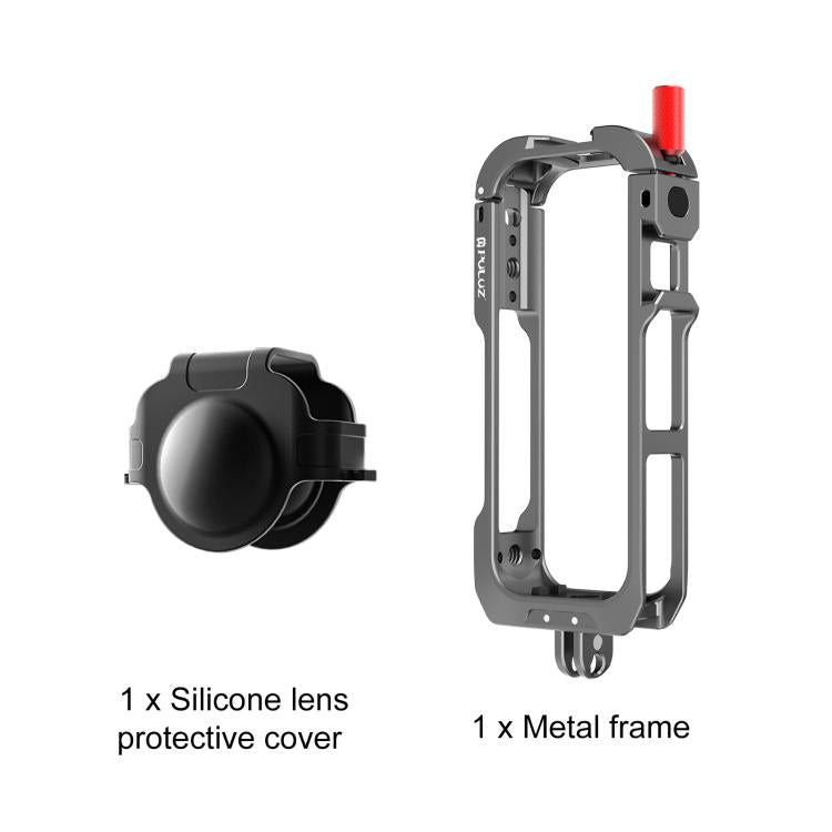 Telaio di espansione con gabbia protettiva in metallo PULUZ per Insta360 X4 Air, con basi a slitta e copriobiettivo., For Insta360 X4 Air Lens Cover
