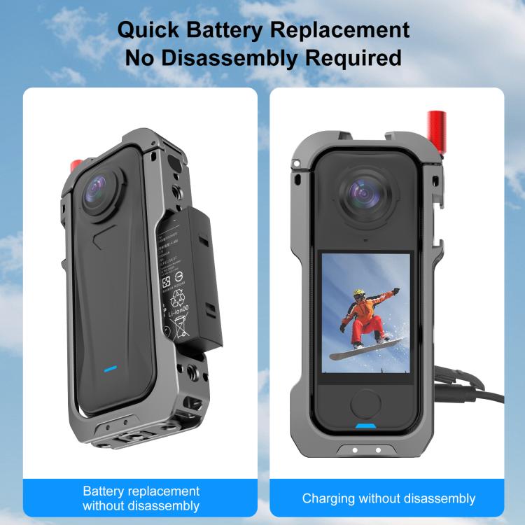 Telaio di espansione con gabbia protettiva in metallo PULUZ per Insta360 X4 Air, con basi a slitta e copriobiettivo., For Insta360 X4 Air Lens Cover