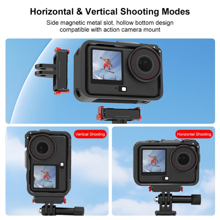 Per DJI Osmo Action 6, gabbia in plastica PULUZ con adattatore di espansione verticale-orizzontale e slitta a caldo., Plastic Cage