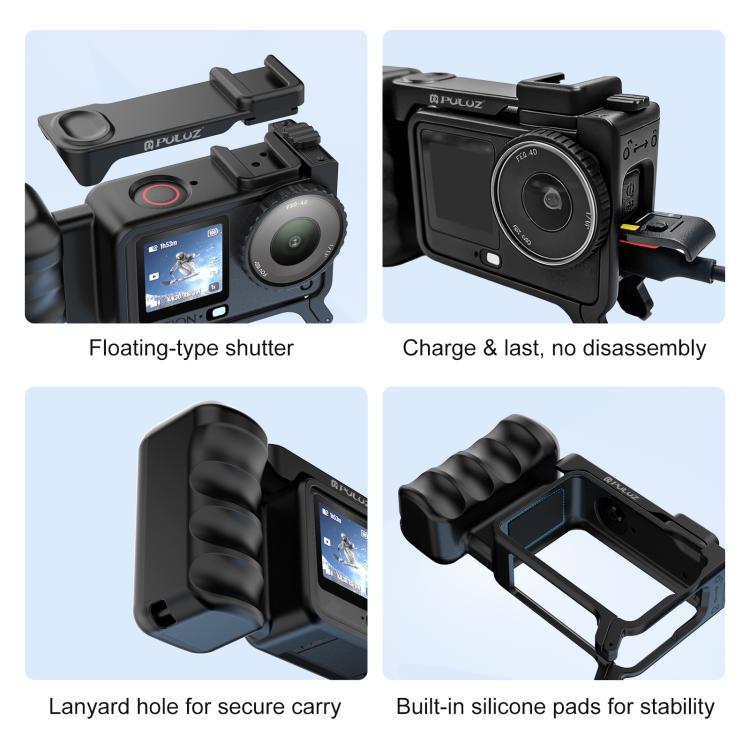 Impugnatura ergonomica PULUZ per fotografia di strada con telaio a gabbia e attacco a slitta per DJI Osmo Action 6., Street Photography Handle