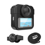 Custodia protettiva in silicone per GoPro MAX2 PULUZ con doppio copriobiettivo e cinturino., Body Case with Dual Lens Cap