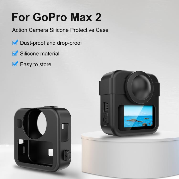 Custodia protettiva in silicone per GoPro MAX2 PULUZ con doppio copriobiettivo e cinturino., Body Case with Dual Lens Cap