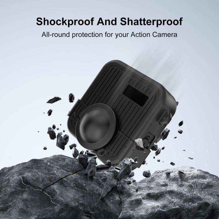 Custodia protettiva in silicone per GoPro MAX2 PULUZ con doppio copriobiettivo e cinturino., Body Case with Dual Lens Cap