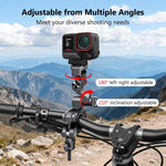 Supporto in lega di alluminio PULUZ per gimbal professionale a 3 vie per moto, biciclette e videocamere panoramiche e d'azione., Handlebar Aluminium Alloy Mount
