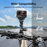 Supporto in lega di alluminio PULUZ per gimbal professionale a 3 vie per moto, biciclette e videocamere panoramiche e d'azione., Handlebar Aluminium Alloy Mount